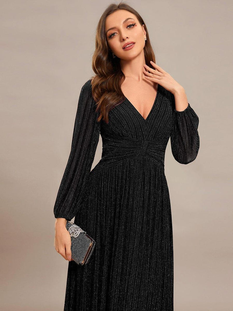 ever BRYM|Glittery Empire Waist Long Lantern Sleeves A-Line Evening Dress
