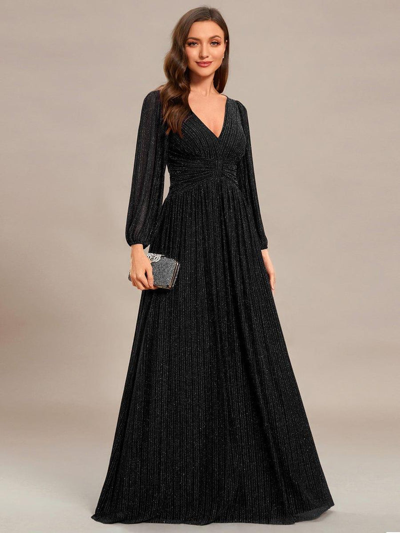 ever BRYM|Glittery Empire Waist Long Lantern Sleeves A-Line Evening Dress