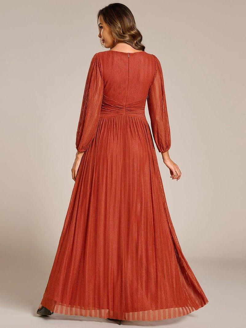 ever BRYM|Glittery Empire Waist Long Lantern Sleeves A-Line Evening Dress