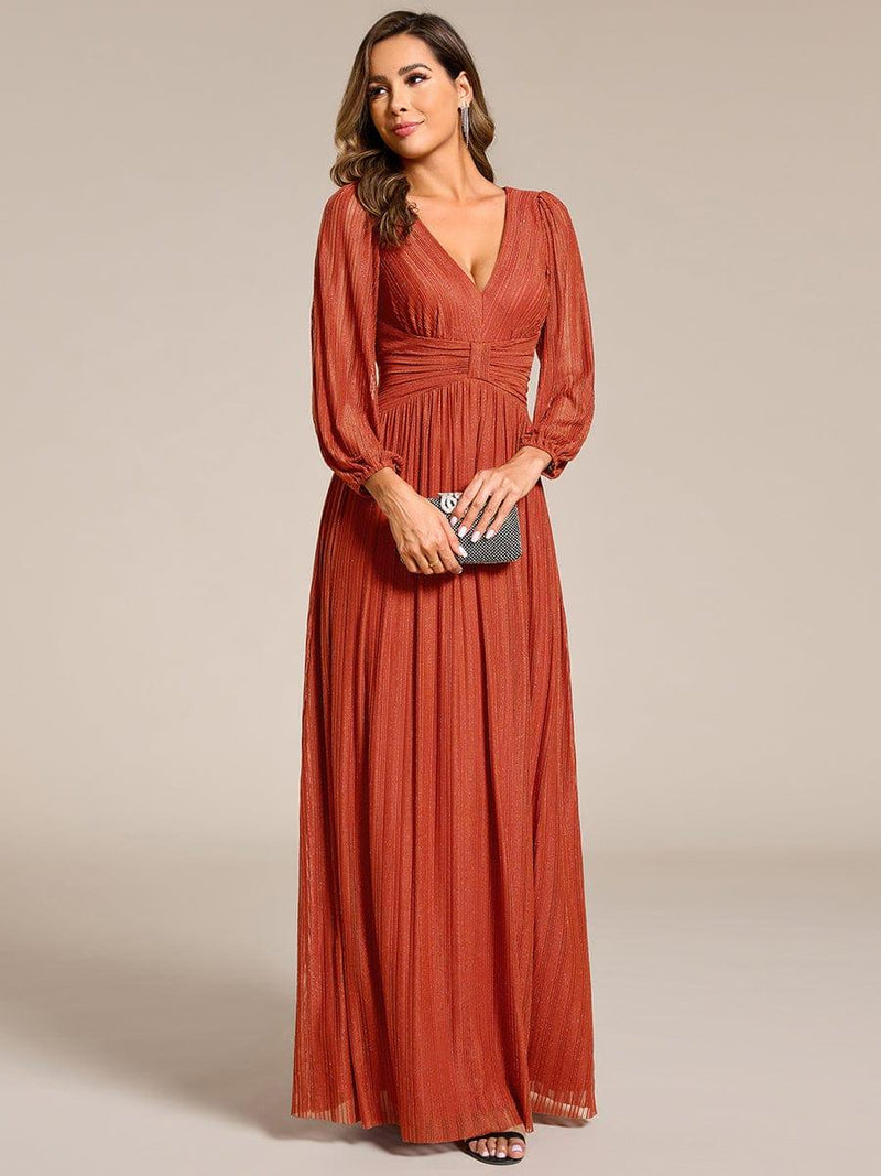 ever BRYM|Glittery Empire Waist Long Lantern Sleeves A-Line Evening Dress