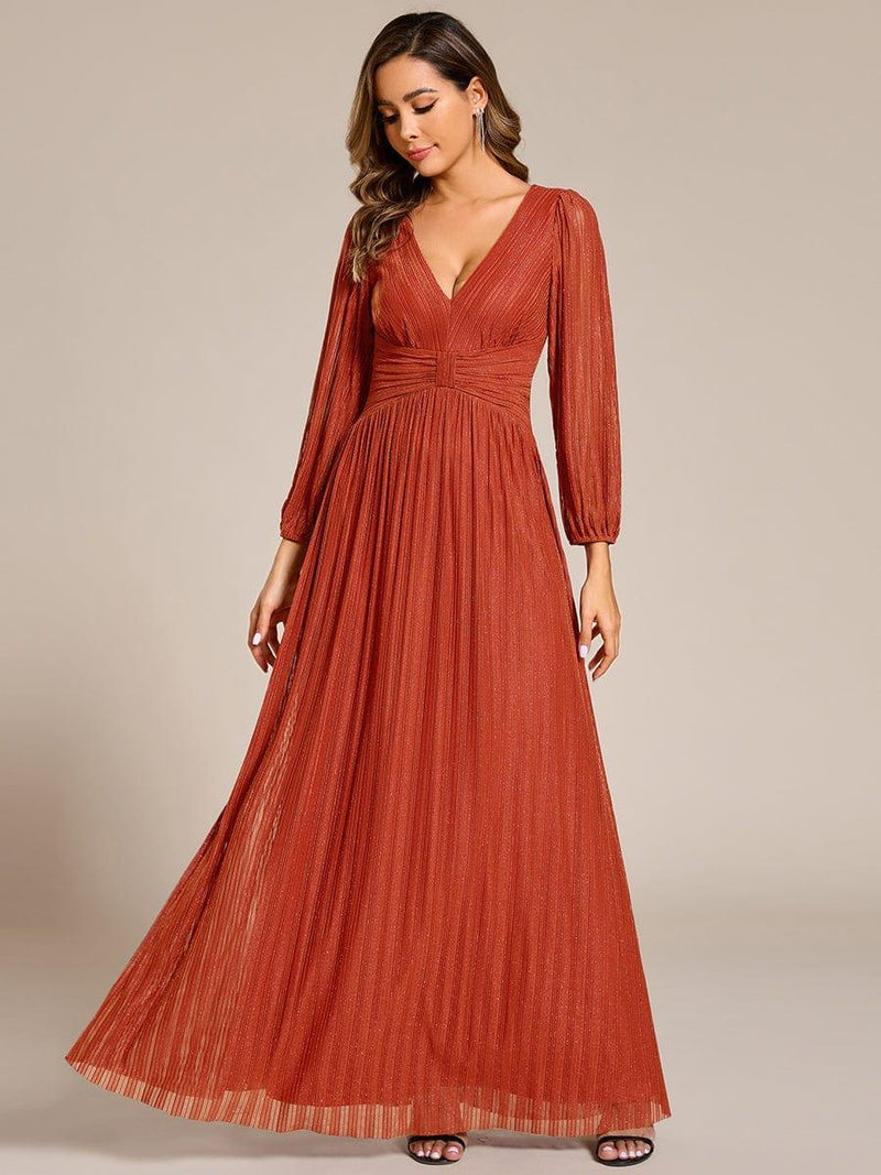 ever BRYM|Glittery Empire Waist Long Lantern Sleeves A-Line Evening Dress
