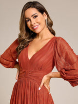 ever BRYM|Glittery Empire Waist Long Lantern Sleeves A-Line Evening Dress