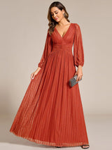 ever BRYM|Glittery Empire Waist Long Lantern Sleeves A-Line Evening Dress
