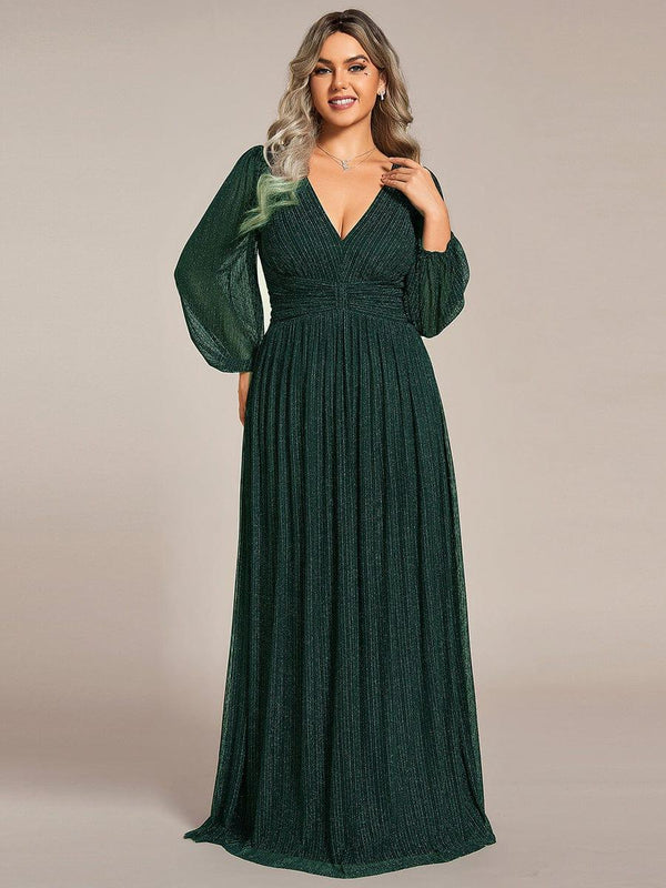 pretty BRYM|Plus Size Dazzling Empire Waist See-Through Long Sleeves A-Line Evening Dress