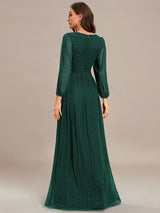 ever BRYM|Glittery Empire Waist Long Lantern Sleeves A-Line Evening Dress