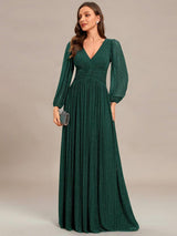 ever BRYM|Glittery Empire Waist Long Lantern Sleeves A-Line Evening Dress