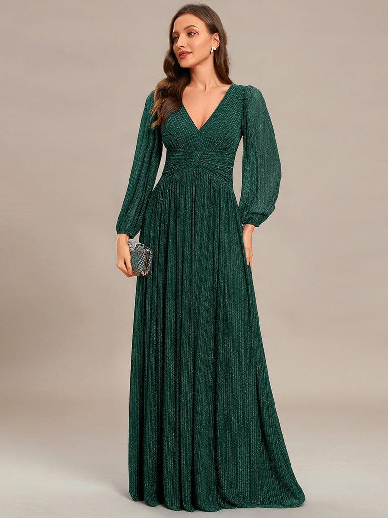 ever BRYM|Glittery Empire Waist Long Lantern Sleeves A-Line Evening Dress