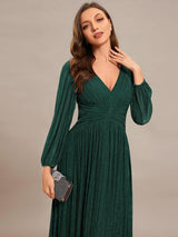 ever BRYM|Glittery Empire Waist Long Lantern Sleeves A-Line Evening Dress