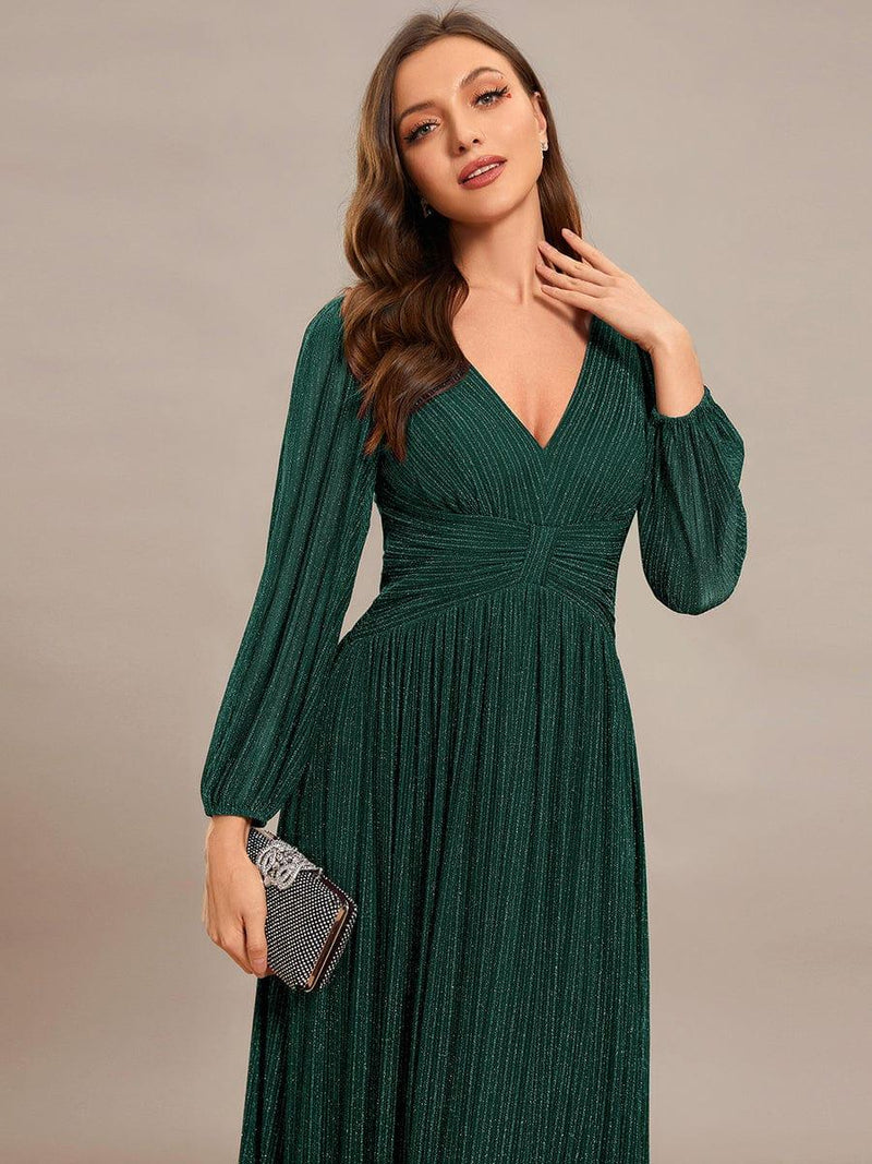 ever BRYM|Glittery Empire Waist Long Lantern Sleeves A-Line Evening Dress