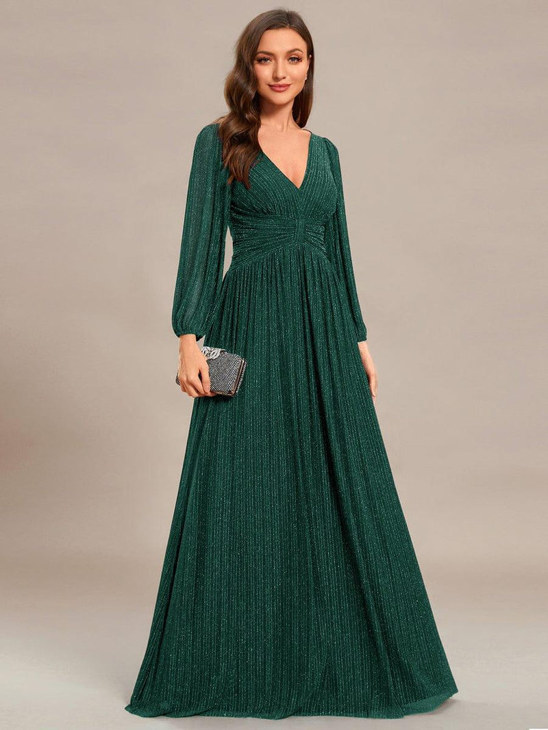 ever BRYM|Glittery Empire Waist Long Lantern Sleeves A-Line Evening Dress