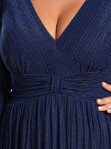 pretty BRYM|Plus Size Dazzling Empire Waist See-Through Long Sleeves A-Line Evening Dress