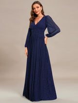 ever BRYM|Glittery Empire Waist Long Lantern Sleeves A-Line Evening Dress
