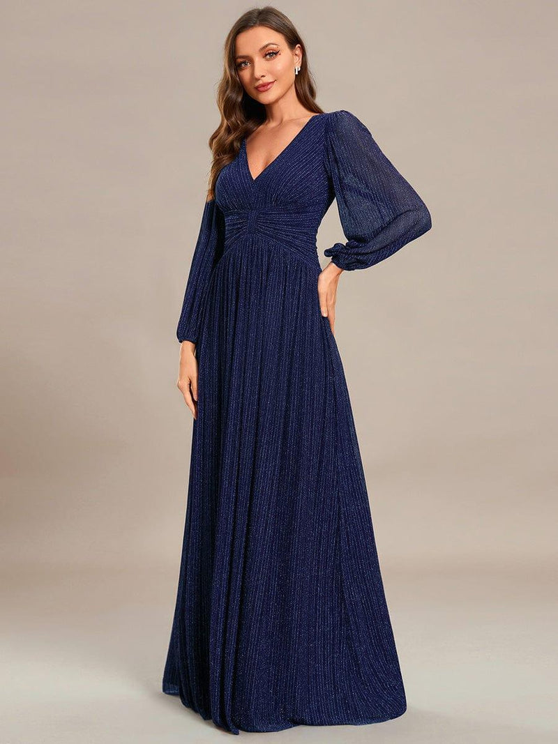 ever BRYM|Glittery Empire Waist Long Lantern Sleeves A-Line Evening Dress