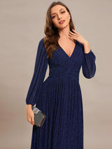 ever BRYM|Glittery Empire Waist Long Lantern Sleeves A-Line Evening Dress