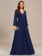 ever BRYM|Glittery Empire Waist Long Lantern Sleeves A-Line Evening Dress