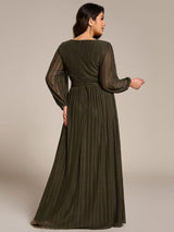 pretty BRYM|Plus Size Dazzling Empire Waist See-Through Long Sleeves A-Line Evening Dress