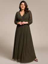 pretty BRYM|Plus Size Dazzling Empire Waist See-Through Long Sleeves A-Line Evening Dress