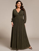 pretty BRYM|Plus Size Dazzling Empire Waist See-Through Long Sleeves A-Line Evening Dress