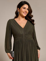 pretty BRYM|Plus Size Dazzling Empire Waist See-Through Long Sleeves A-Line Evening Dress