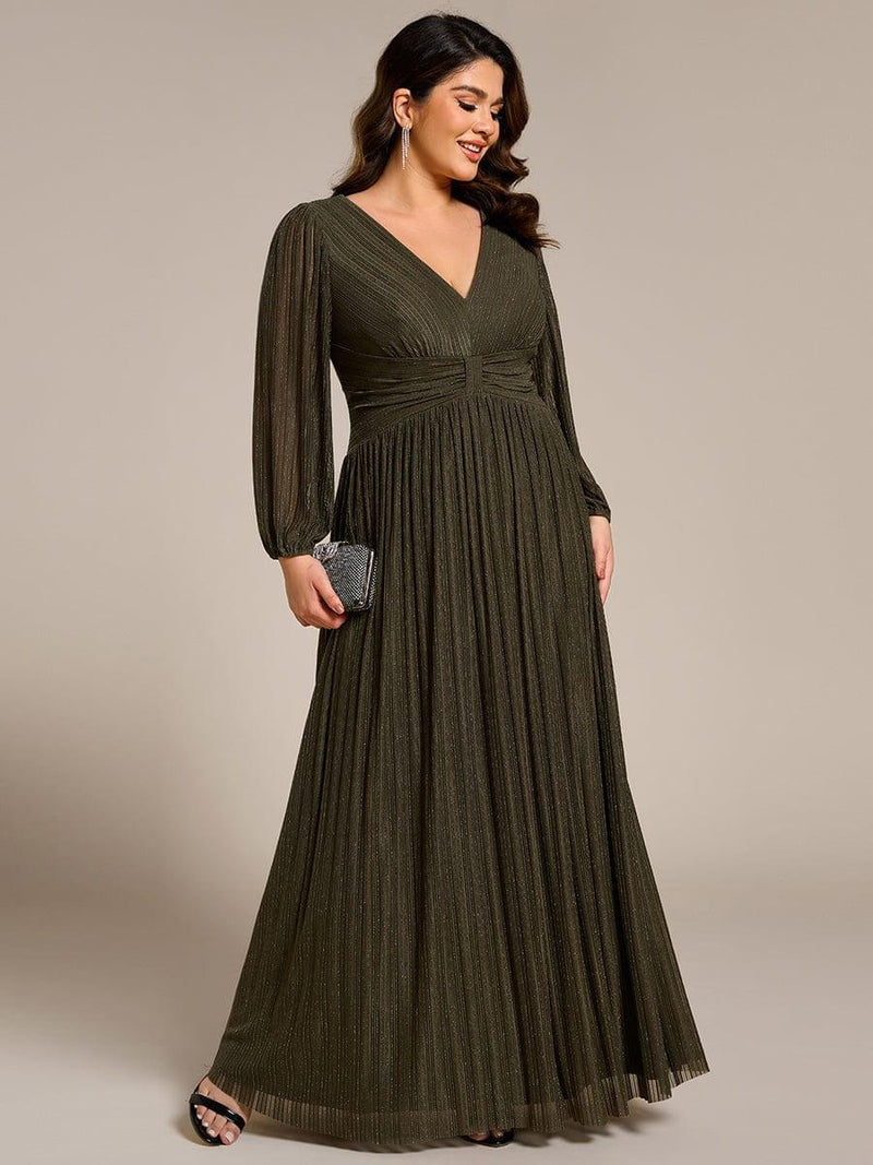 pretty BRYM|Plus Size Dazzling Empire Waist See-Through Long Sleeves A-Line Evening Dress