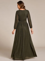 ever BRYM|Glittery Empire Waist Long Lantern Sleeves A-Line Evening Dress