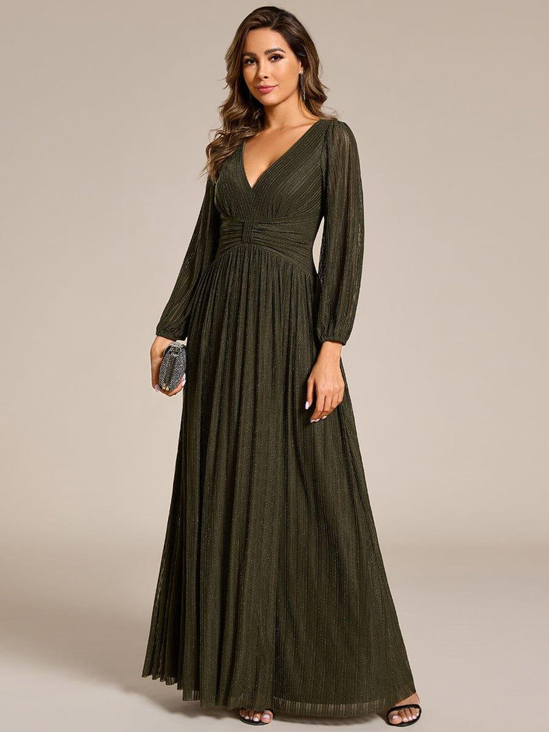 ever BRYM|Glittery Empire Waist Long Lantern Sleeves A-Line Evening Dress