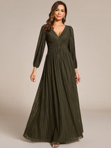 ever BRYM|Glittery Empire Waist Long Lantern Sleeves A-Line Evening Dress