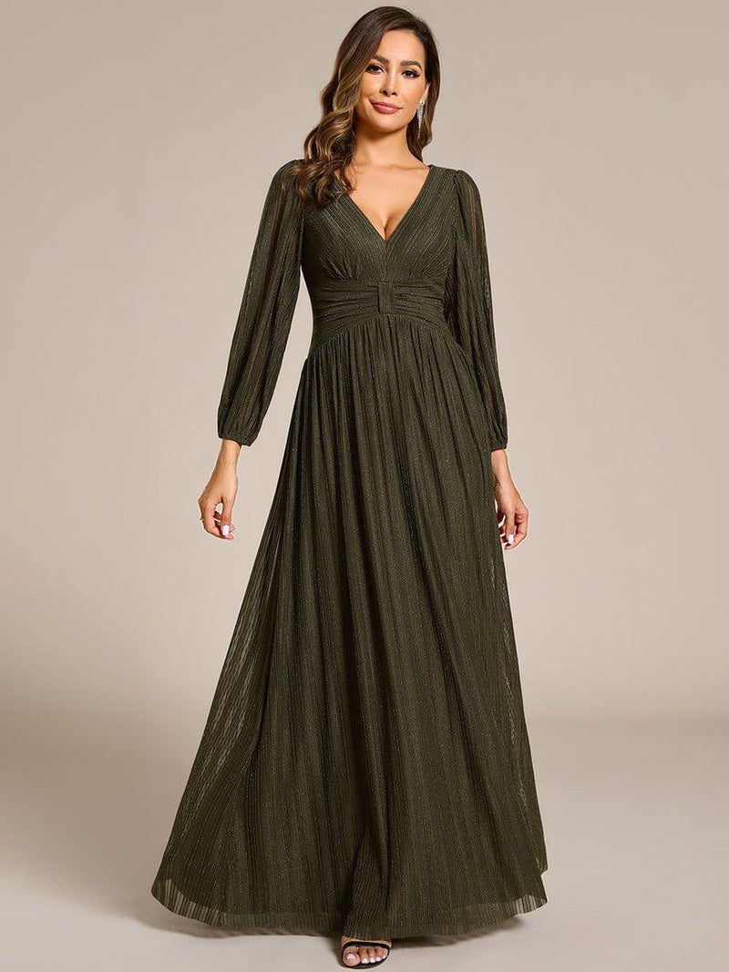 ever BRYM|Glittery Empire Waist Long Lantern Sleeves A-Line Evening Dress