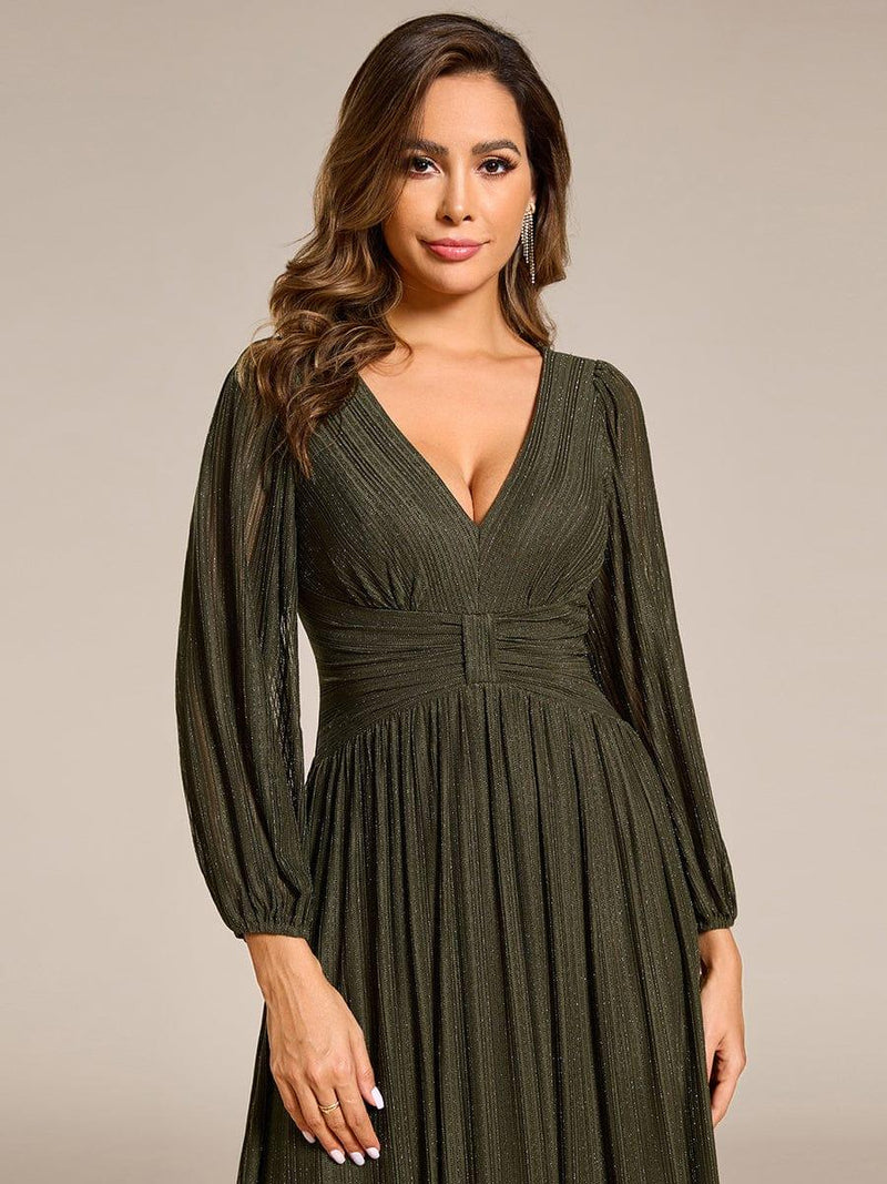 ever BRYM|Glittery Empire Waist Long Lantern Sleeves A-Line Evening Dress