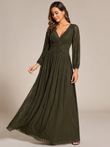 ever BRYM|Glittery Empire Waist Long Lantern Sleeves A-Line Evening Dress