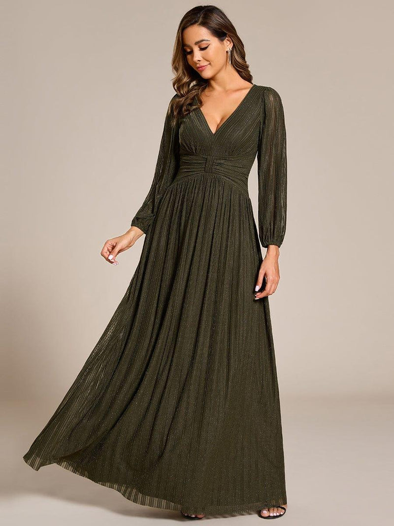 ever BRYM|Glittery Empire Waist Long Lantern Sleeves A-Line Evening Dress