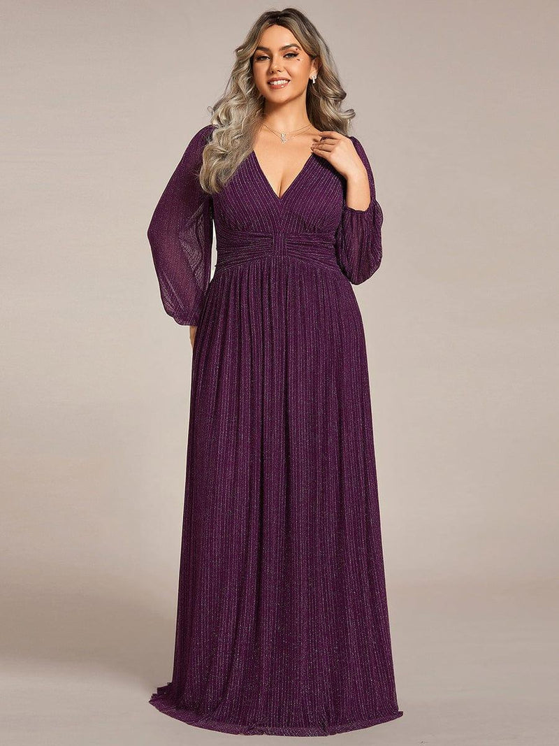 pretty BRYM|Plus Size Dazzling Empire Waist See-Through Long Sleeves A-Line Evening Dress