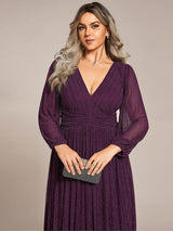 pretty BRYM|Plus Size Dazzling Empire Waist See-Through Long Sleeves A-Line Evening Dress