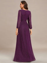 ever BRYM|Glittery Empire Waist Long Lantern Sleeves A-Line Evening Dress