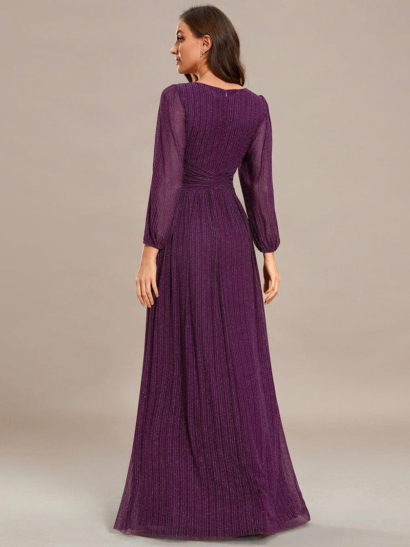 ever BRYM|Glittery Empire Waist Long Lantern Sleeves A-Line Evening Dress