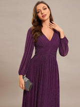 ever BRYM|Glittery Empire Waist Long Lantern Sleeves A-Line Evening Dress