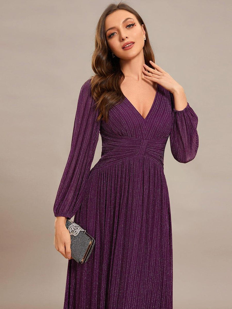ever BRYM|Glittery Empire Waist Long Lantern Sleeves A-Line Evening Dress