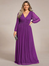 pretty BRYM|Plus Size Dazzling Empire Waist See-Through Long Sleeves A-Line Evening Dress