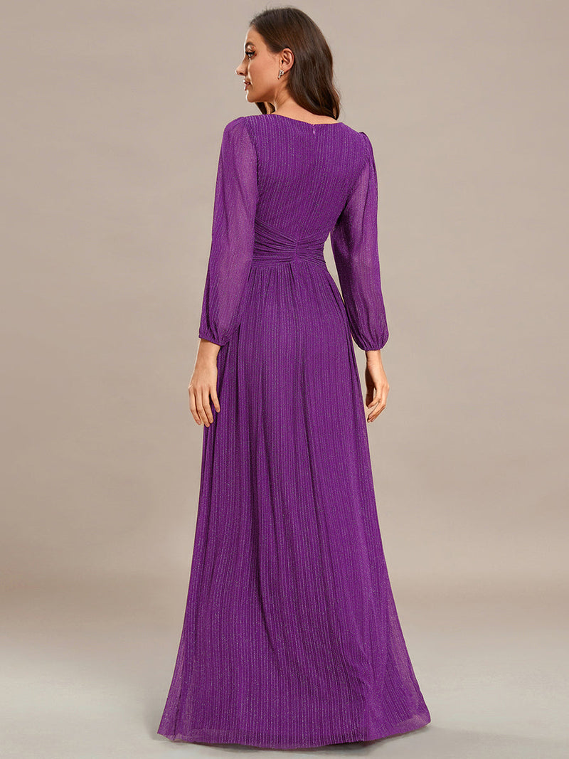 ever BRYM|Glittery Empire Waist Long Lantern Sleeves A-Line Evening Dress