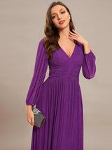 ever BRYM|Glittery Empire Waist Long Lantern Sleeves A-Line Evening Dress