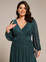 pretty BRYM|Plus Size Dazzling Empire Waist See-Through Long Sleeves A-Line Evening Dress
