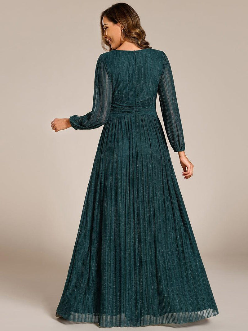 ever BRYM|Glittery Empire Waist Long Lantern Sleeves A-Line Evening Dress