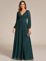 ever BRYM|Glittery Empire Waist Long Lantern Sleeves A-Line Evening Dress