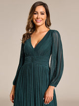 ever BRYM|Glittery Empire Waist Long Lantern Sleeves A-Line Evening Dress