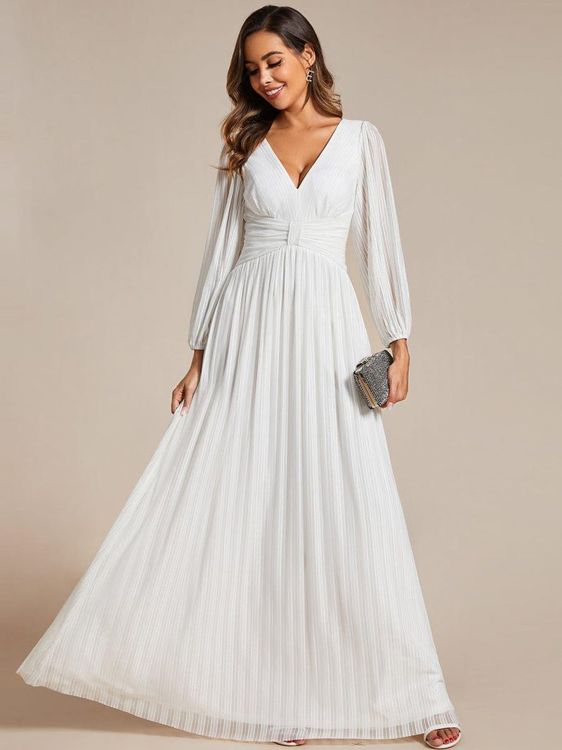 ever BRYM|Glittery Empire Waist Long Lantern Sleeves A-Line Evening Dress