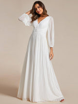 ever BRYM|Glittery Empire Waist Long Lantern Sleeves A-Line Evening Dress