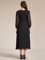ever EMBER|See-Through Long Sleeve Twist Knot A-Line Lotus Leaf Shimmering Evening Dress