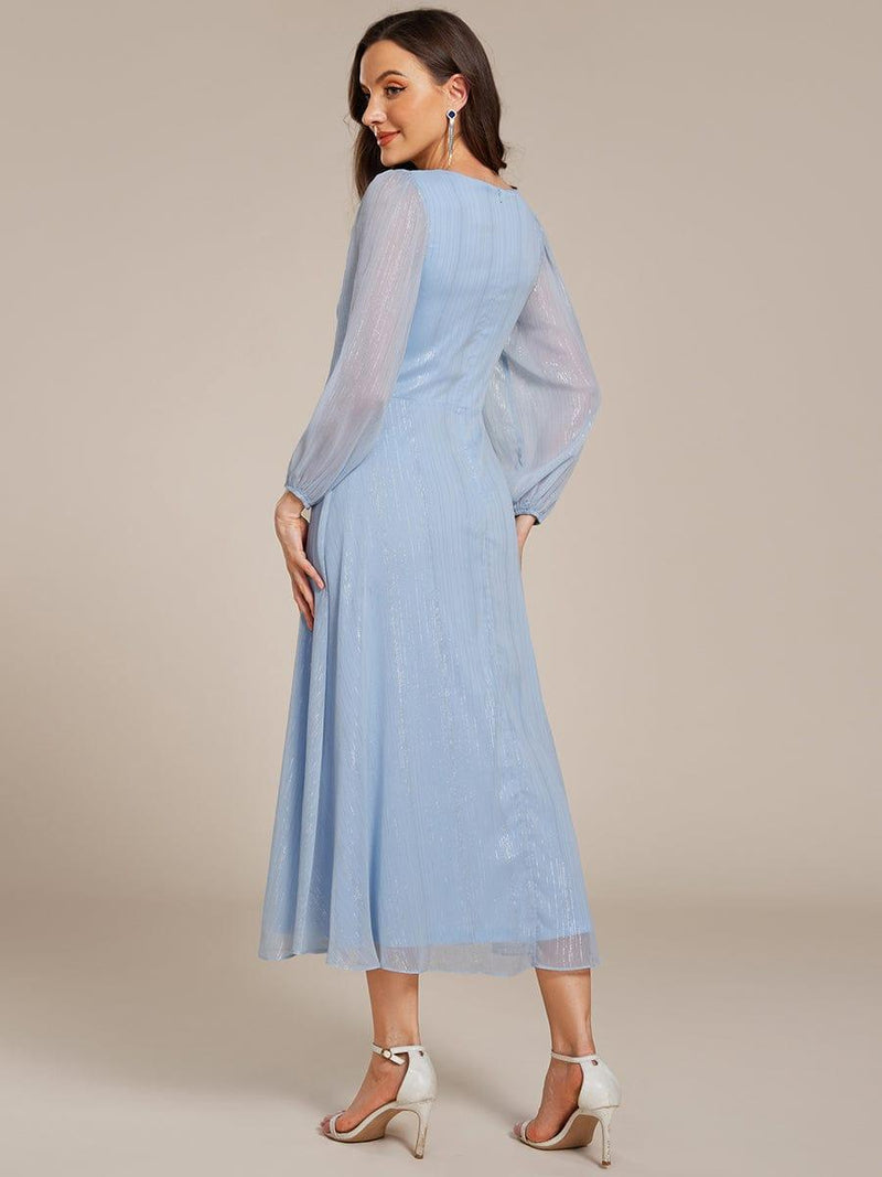 ever EMBER|See-Through Long Sleeve Twist Knot A-Line Lotus Leaf Shimmering Evening Dress
