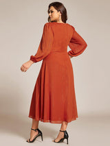ever EMBER|See-Through Long Sleeve Twist Knot A-Line Lotus Leaf Shimmering Evening Dress
