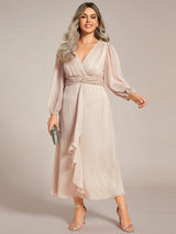 pretty EMBER|Plus Size Twist Knot Louts Leaf Long Sleeve A-Line Evening Dress
